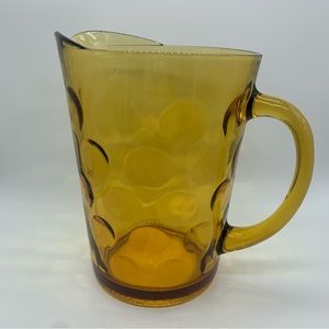 VTG Hazel Atlas Amber Glassware El Dorado Optic Dot Tea Pitcher Barware  EUC 8"